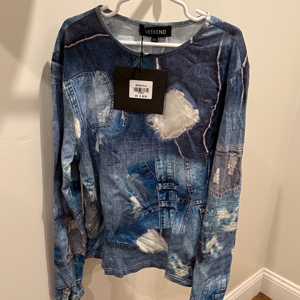 Weekend Distressed Denim Print t shirt